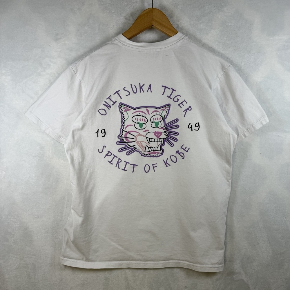 Onitsuka Tiger Graphics T-Shirt White Cotton Neon Spirit of Kobe Mens Large